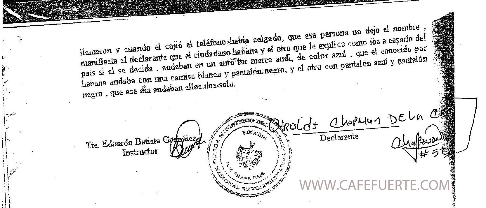 Fragmento de declaración de Aroldis Chapman en el juicio contra Danilo Curbelo