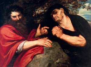 Demócrito y Heráclito, oleo sobre tabla de Rubens.